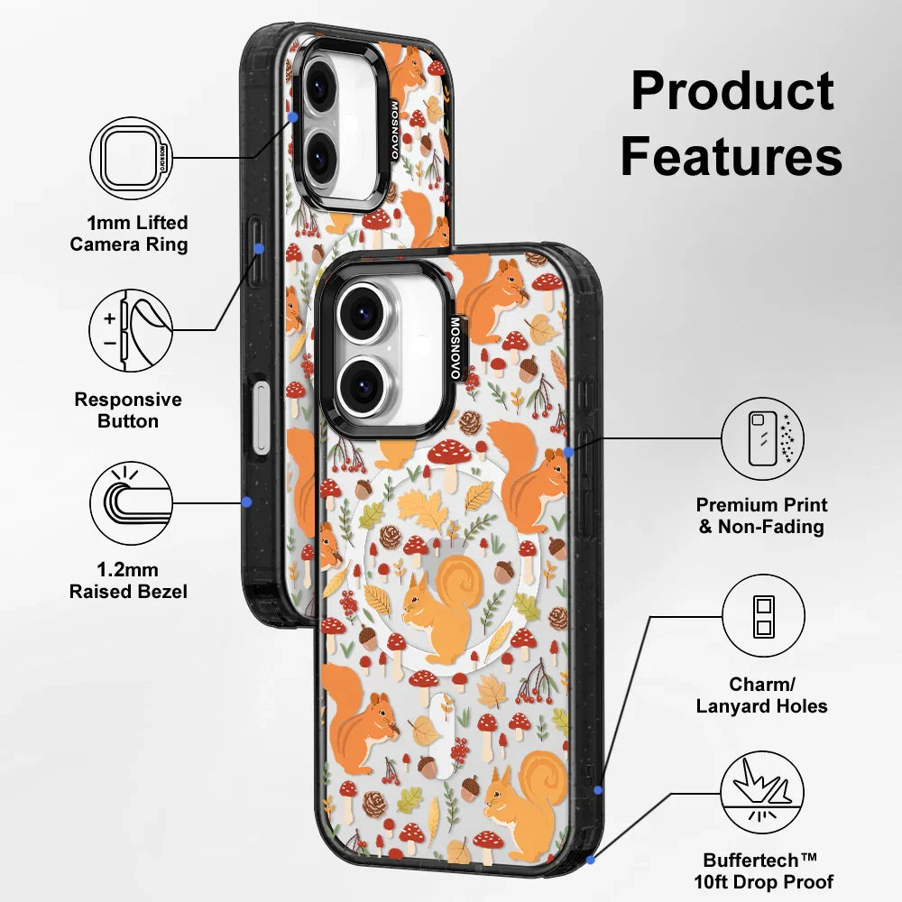Autumn Squirrel Phone Case - iPhone 16 Plus Case Clear Black ShockStone With MagSafe