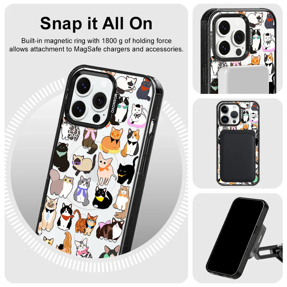 Cute Cat Phone Case - iPhone 14 Pro Max Case Clear Black ShockStone With MagSafe