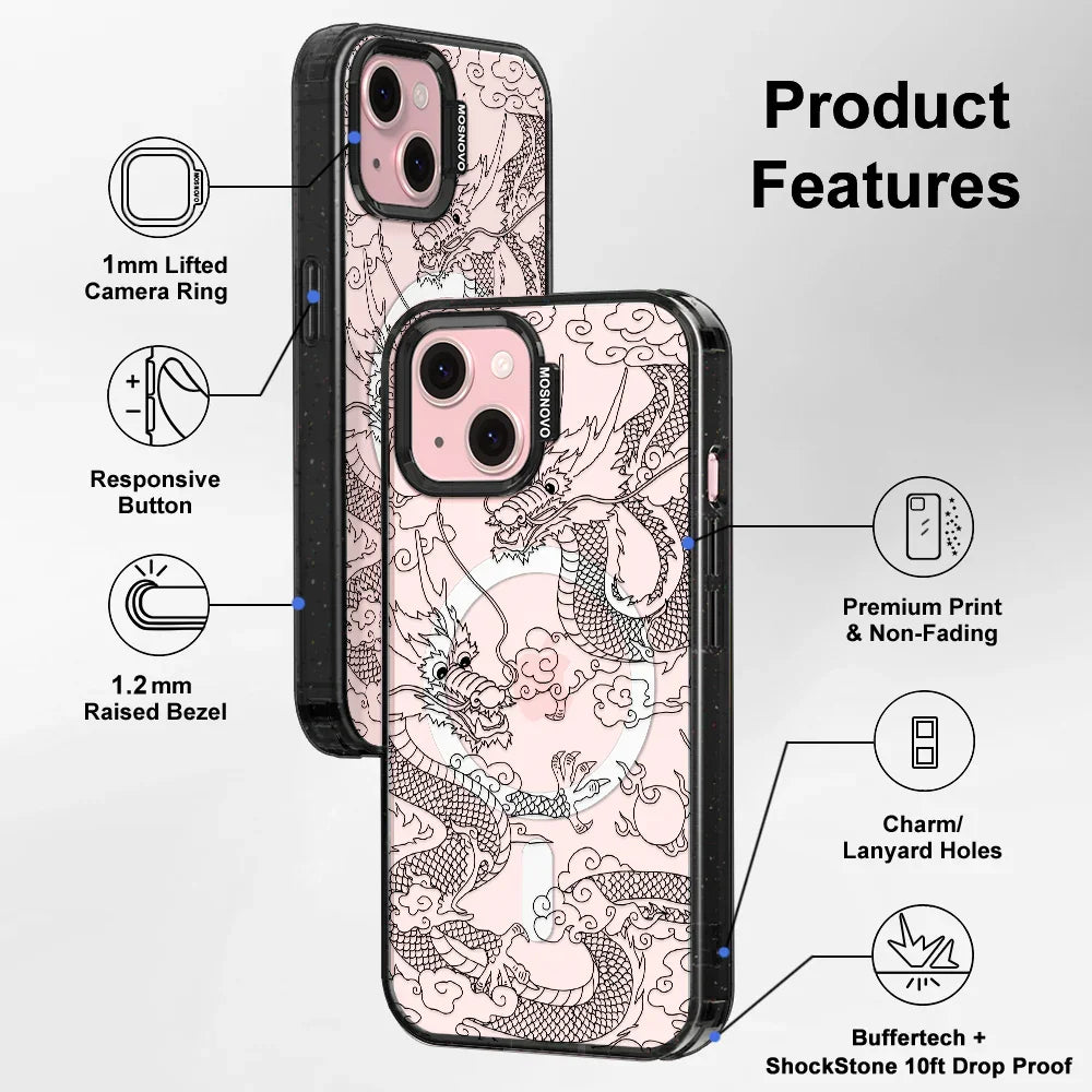 Black Dragon Phone Case - iPhone 15 Case Clear Black ShockStone With MagSafe