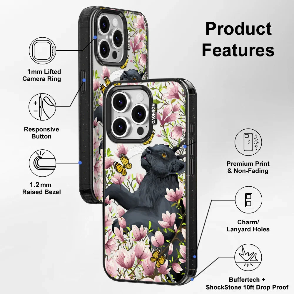 Black Leopard Garden Phone Case - iPhone 16 Pro Case Clear Black ShockStone With MagSafe