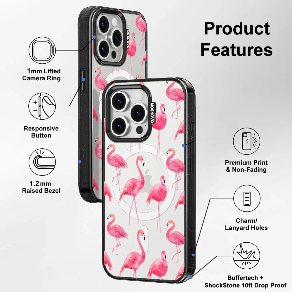 Flamingo Phone Case - iPhone 16 Pro Case Clear Black ShockStone With MagSafe