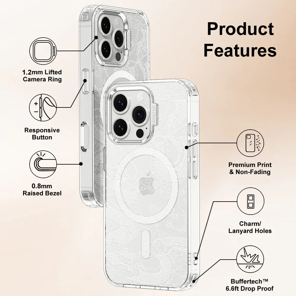 White Dragon Phone Case - iPhone 16 Pro Case Clear With MagSafe