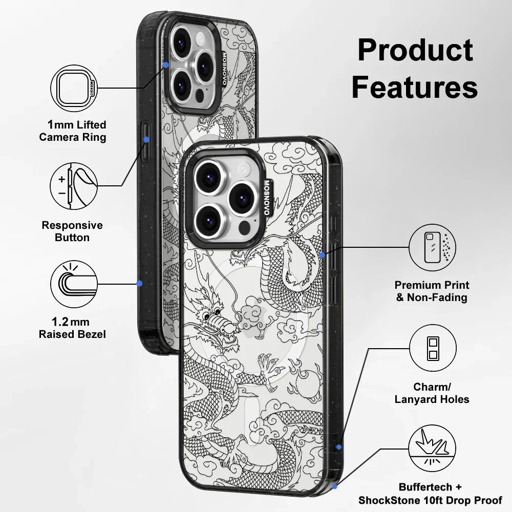 Black Dragon Phone Case - iPhone 16 Pro Case Clear Black ShockStone With MagSafe
