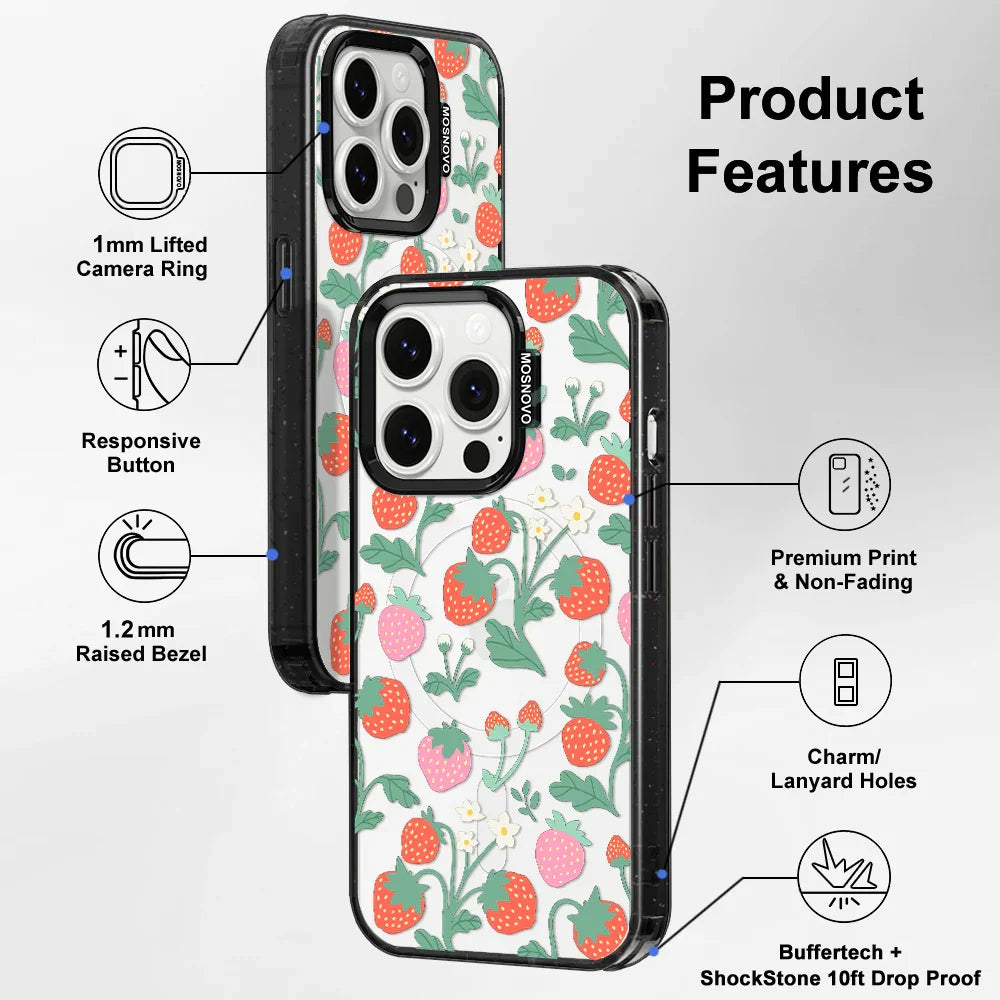 Cute Strawberry Phone Case - iPhone 14 Pro Case Clear Black ShockStone With MagSafe