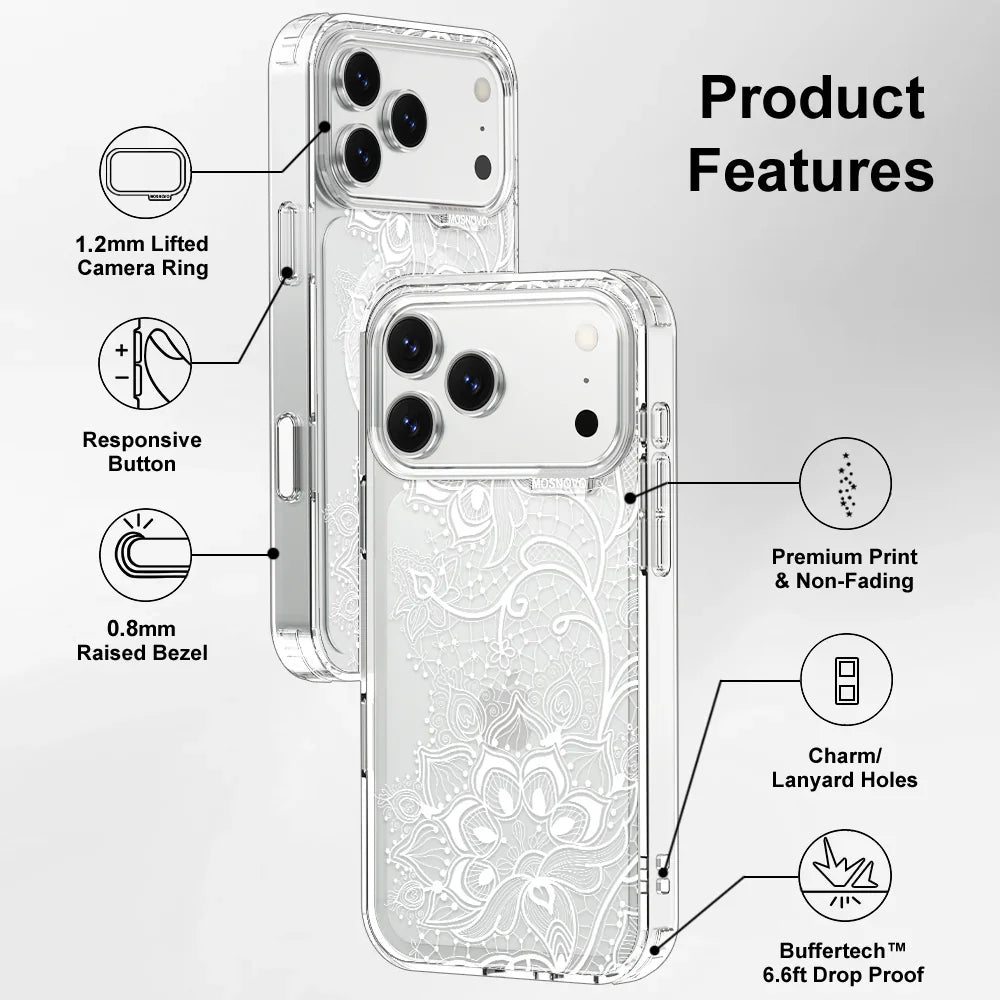 White Lotus Henna Phone Case - iPhone 17 Pro Max Case MOSNOVO White Lotus Henna Phone Case - iPhone 17 Pro Max Case MOSNOVO