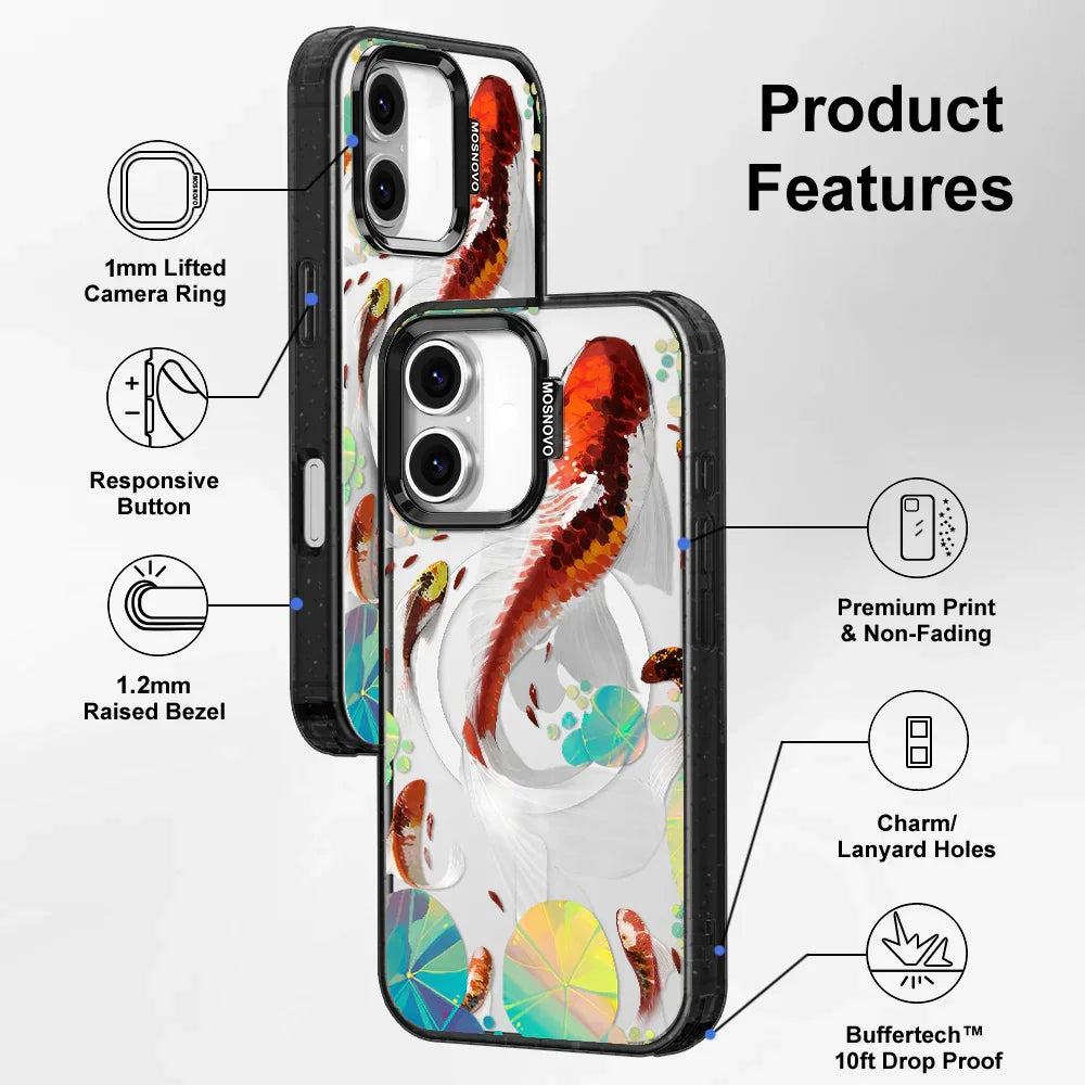 Koi Art Phone Case - iPhone 16 Case Clear Black ShockStone With MagSafe