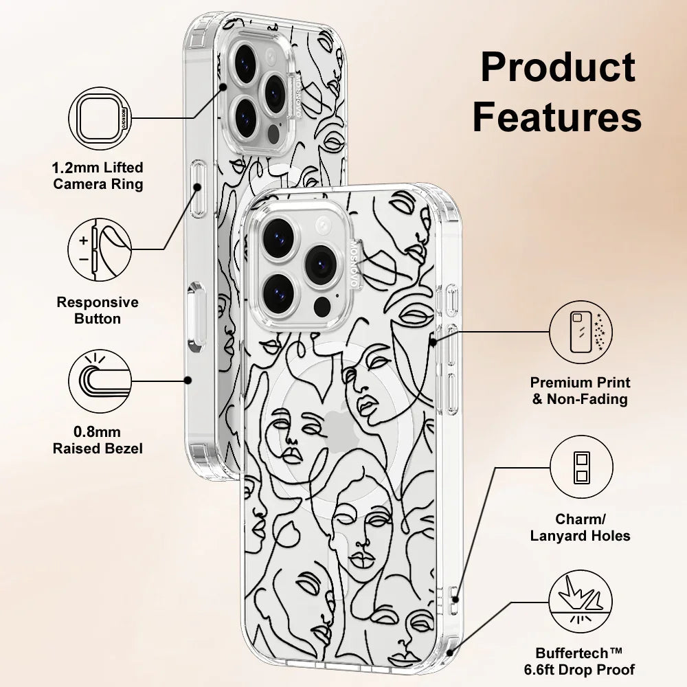 Abstract Face Line Art Phone Case - iPhone 16 Pro Max Case Clear With MagSafe