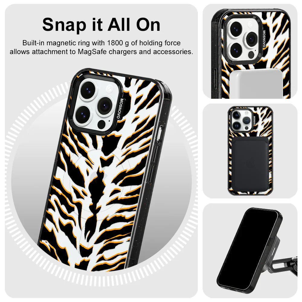 Tiger Print Phone Case - iPhone 14 Pro Max Case Clear Black ShockStone With MagSafe