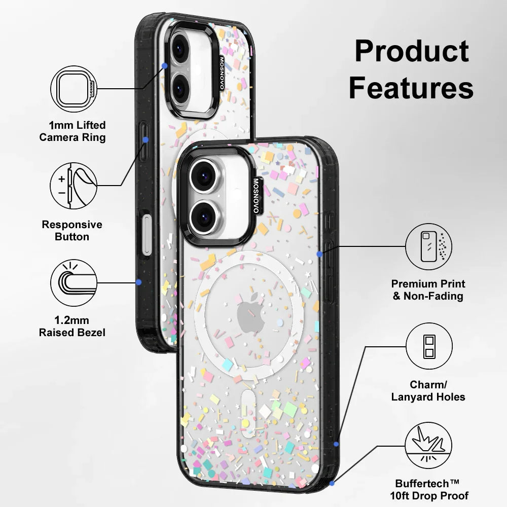 Confetti Phone Case - iPhone 16 Plus Case Clear Black ShockStone With MagSafe