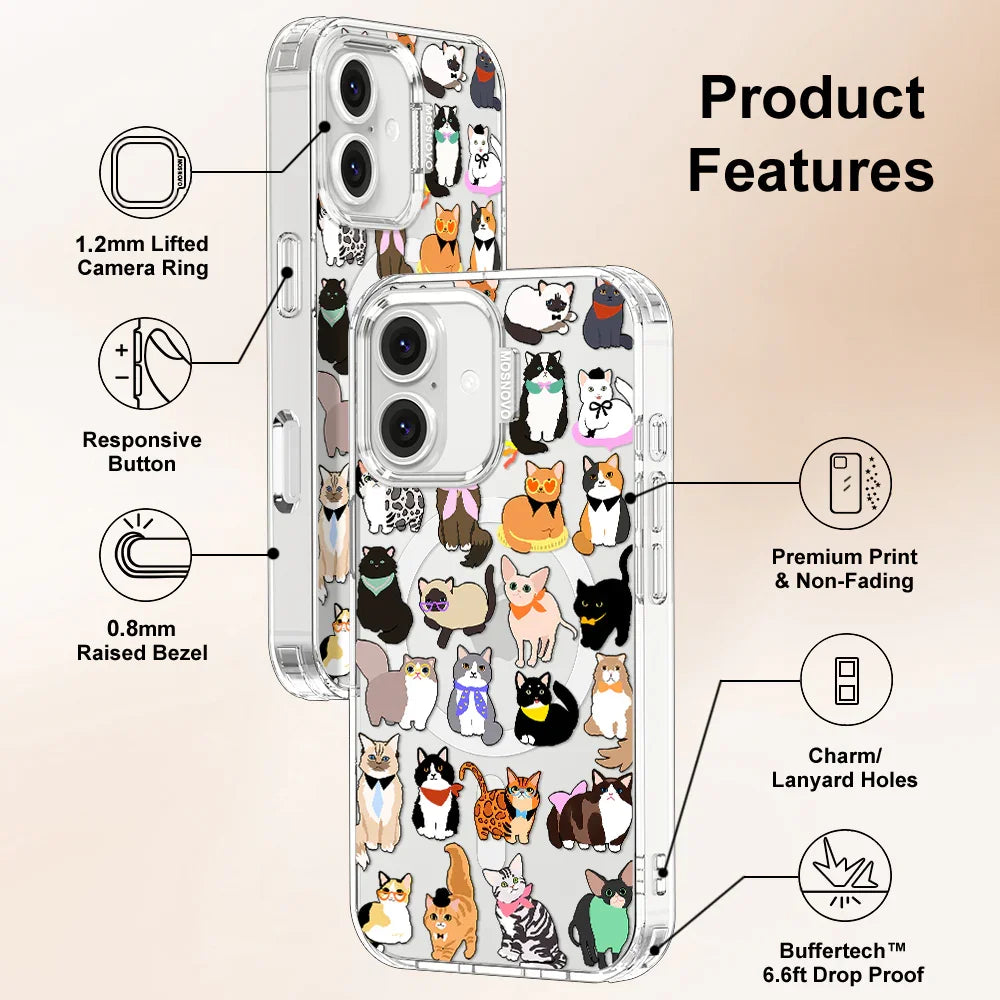 Cute Cat Phone Case - iPhone 16 Case Clear With MagSafe