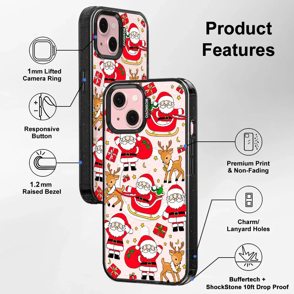 Cute Santa Claus Deer Phone Case - iPhone 15 Plus Case Clear Black ShockStone With MagSafe