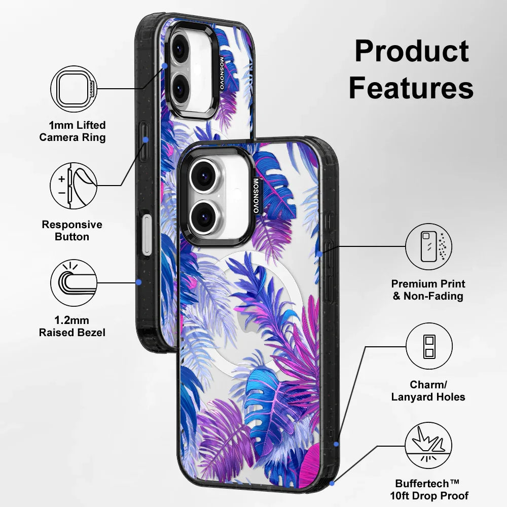 Fancy Palm Leaf Phone Case - iPhone 16 Case Clear Black ShockStone With MagSafe