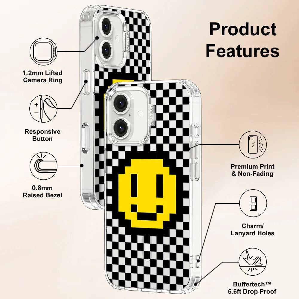 Smile Checkered Phone Case - iPhone 16 Case Clear With MagSafe