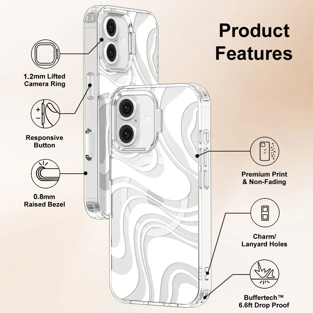 White Swirl Phone Case - iPhone 16 Case Clear With MagSafe