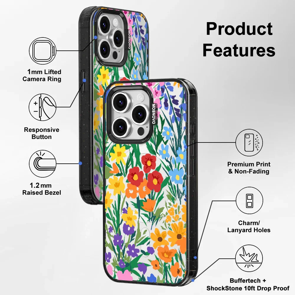 Spring Botanical Flower Floral Phone Case - iPhone 16 Pro Case Clear Black ShockStone With MagSafe