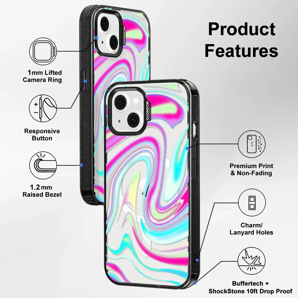 Psychedelic Swirls Phone Case - iPhone 13 Case Clear Black ShockStone With MagSafe