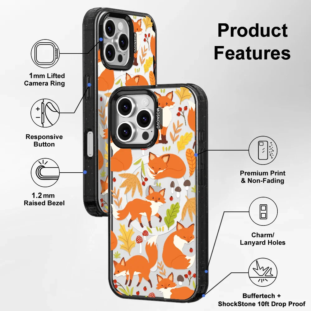 Autumn Fox Phone Case - iPhone 16 Pro Max Case Clear Black ShockStone With MagSafe