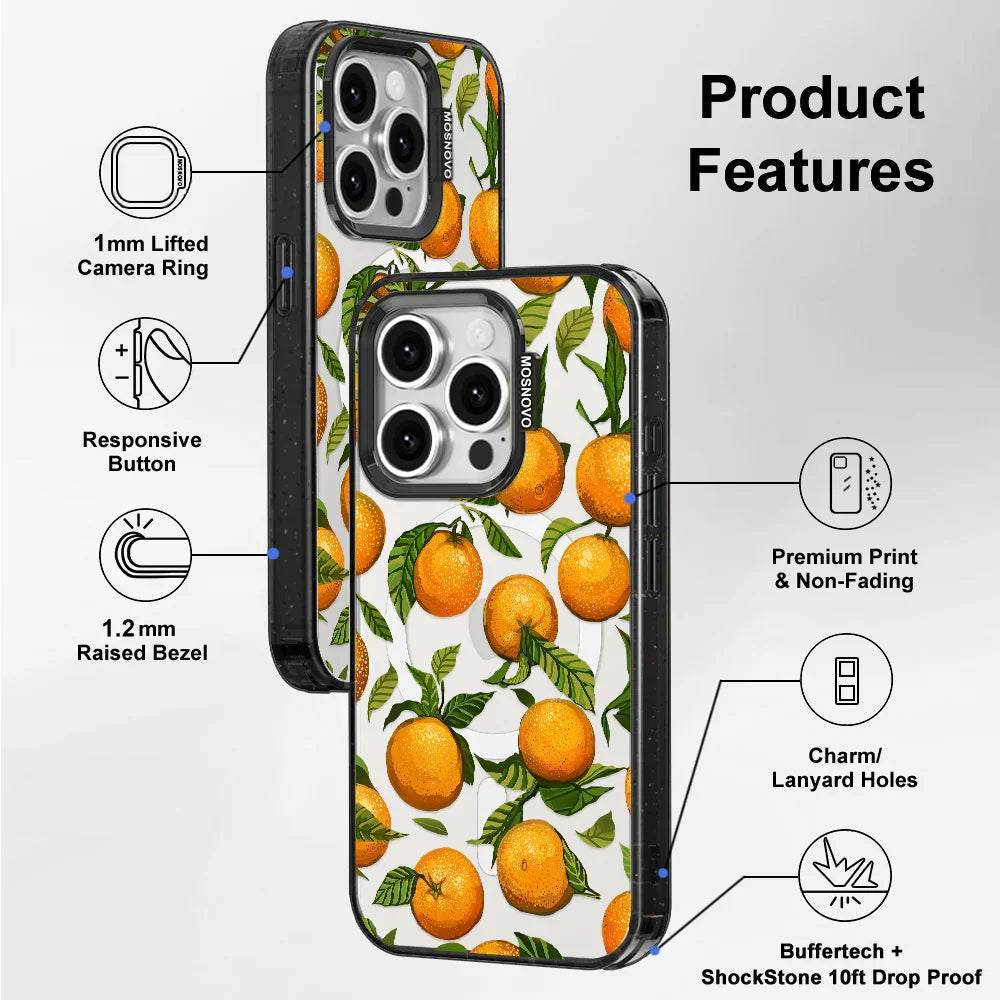 Tangerine Phone Case - iPhone 15 Pro Case Clear Black ShockStone With MagSafe