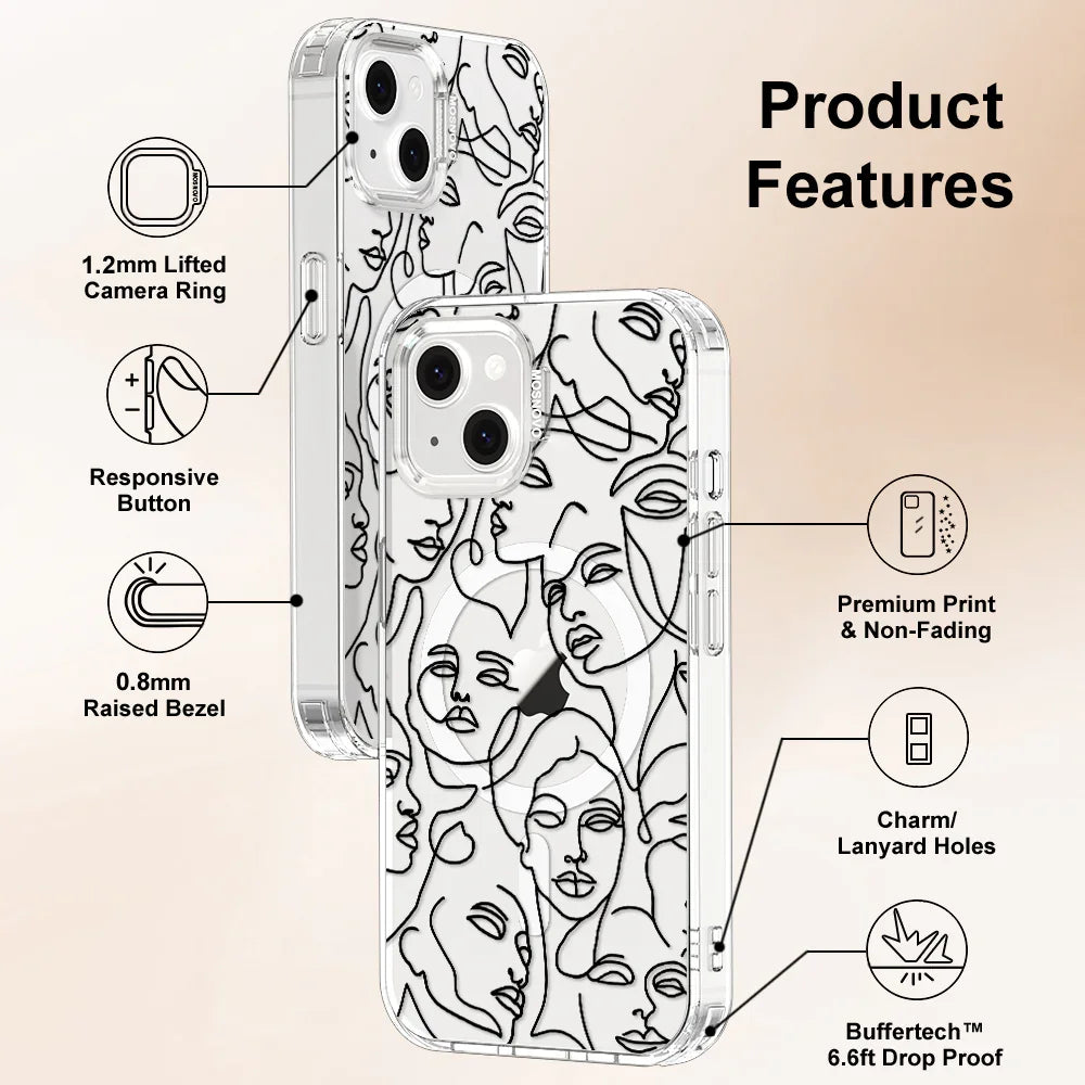 Abstract Face Line Art Phone Case - iPhone 14 Plus Case Clear With MagSafe