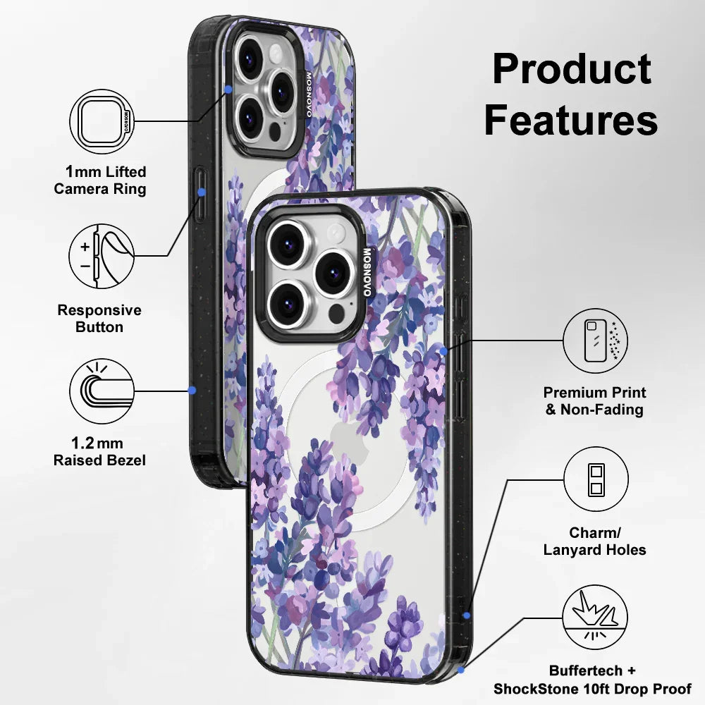 Lavender Phone Case - iPhone 16 Pro Case Clear Black ShockStone With MagSafe