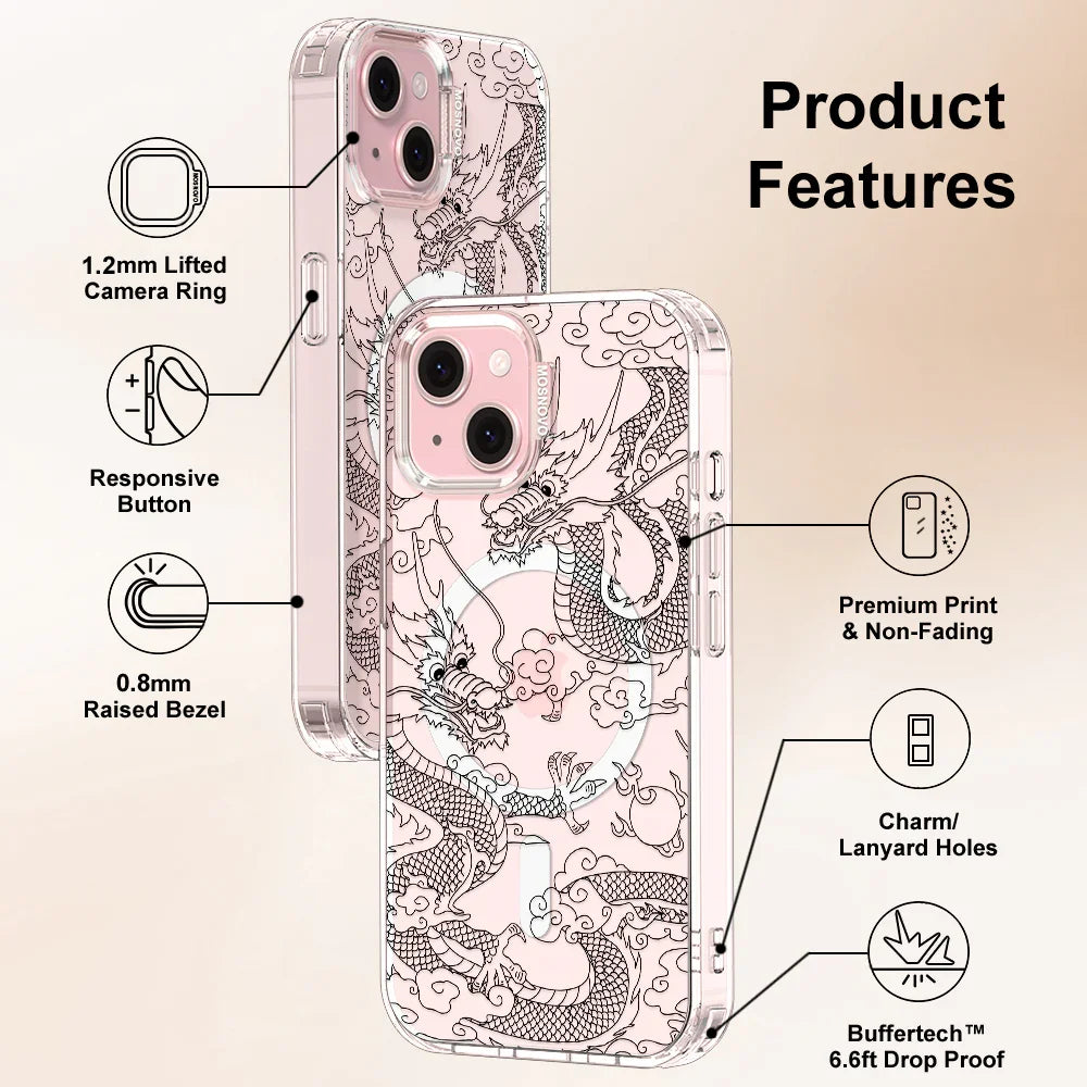 Black Dragon Phone Case - iPhone 15 Case Clear With MagSafe