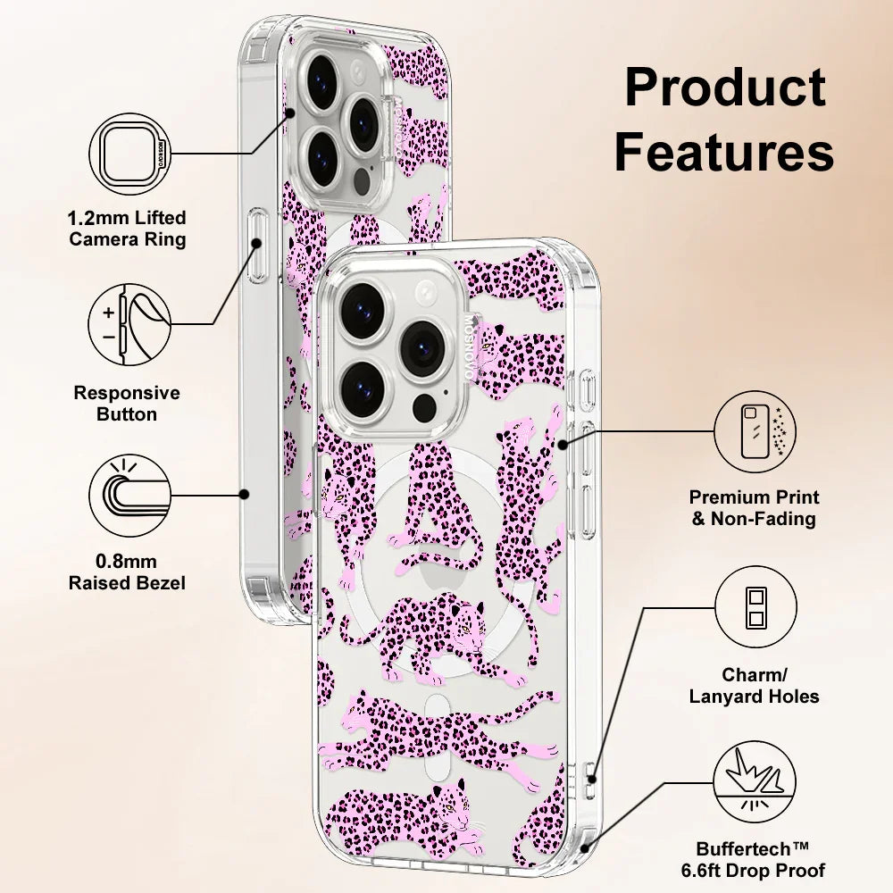 Pink Leopard Phone Case - iPhone 15 Pro Case Clear With MagSafe