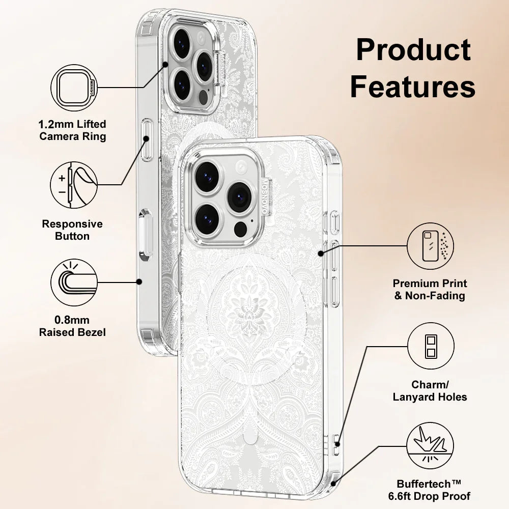 White Damask Phone Case - iPhone 16 Pro Case Clear With MagSafe