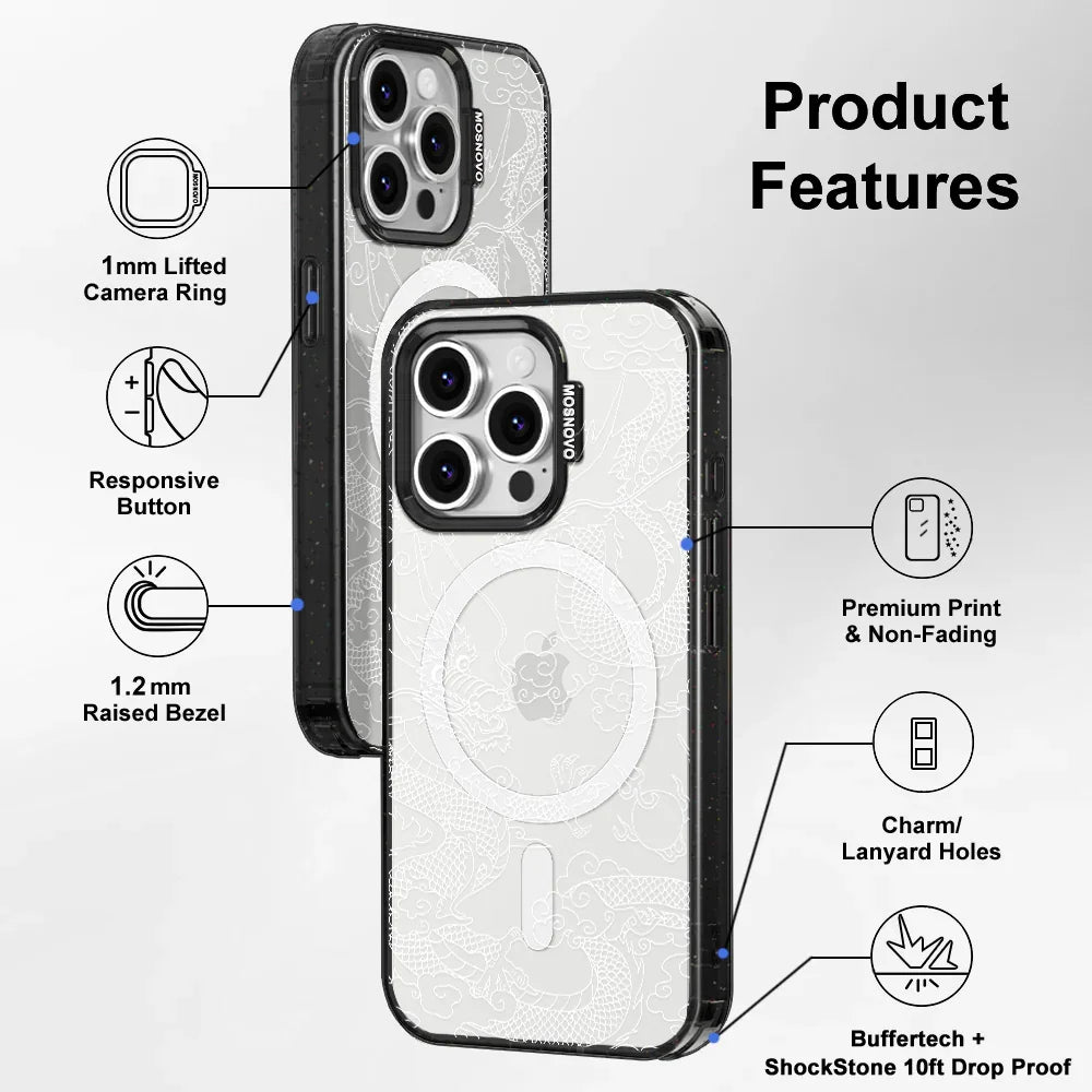 White Dragon Phone Case - iPhone 16 Pro Case Clear Black ShockStone With MagSafe