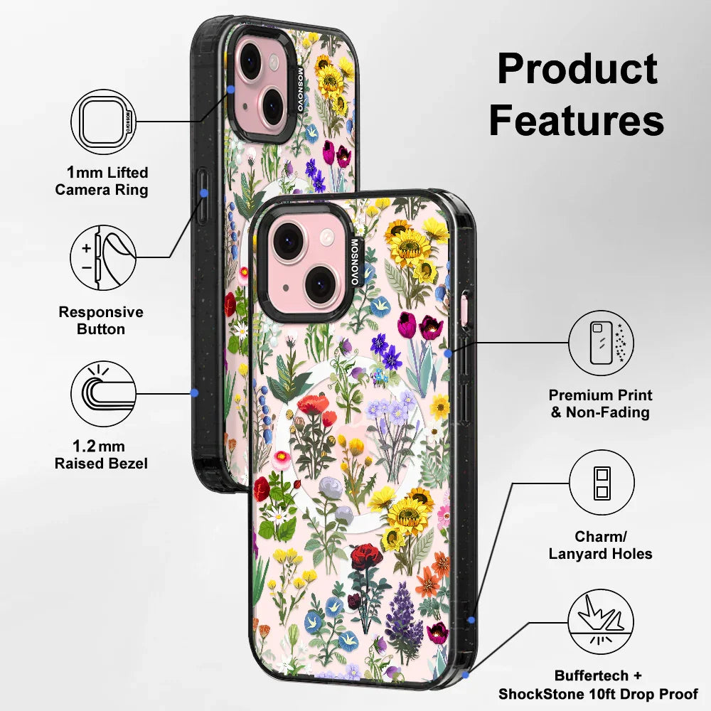 Wildflowers Phone Case - iPhone 15 Plus Case Clear Black ShockStone With MagSafe