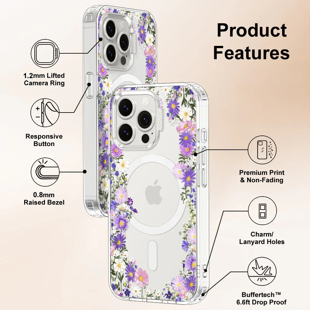 Purple Daisy Garden Phone Case - iPhone 15 Pro Max Case Clear With MagSafe