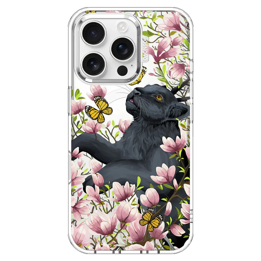 Black Leopard Garden Phone Case - iPhone 16 Pro Case Clear With MagSafe