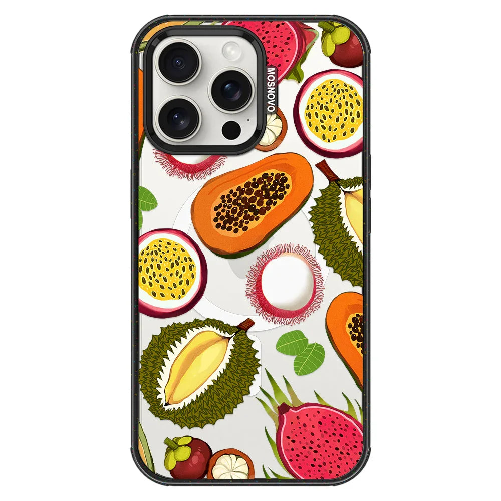 Tropical Fruits Phone Case - iPhone 15 Pro Max Case Clear Black ShockStone With MagSafe