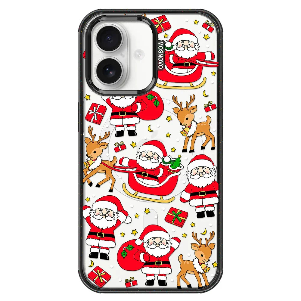 Cute Santa Claus Deer Phone Case - iPhone 16 Case Clear Black ShockStone With MagSafe