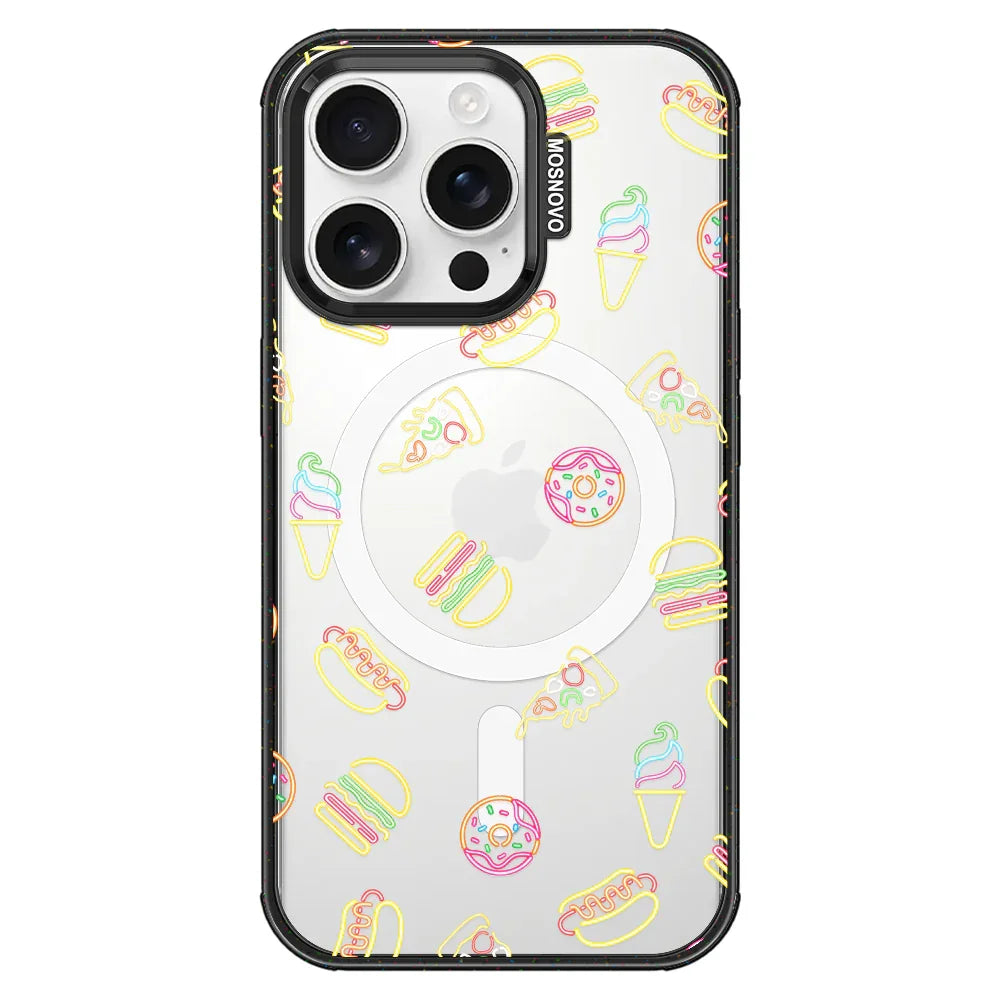 Neon Junk Food Phone Case - iPhone 16 Pro Case Clear Black ShockStone With MagSafe
