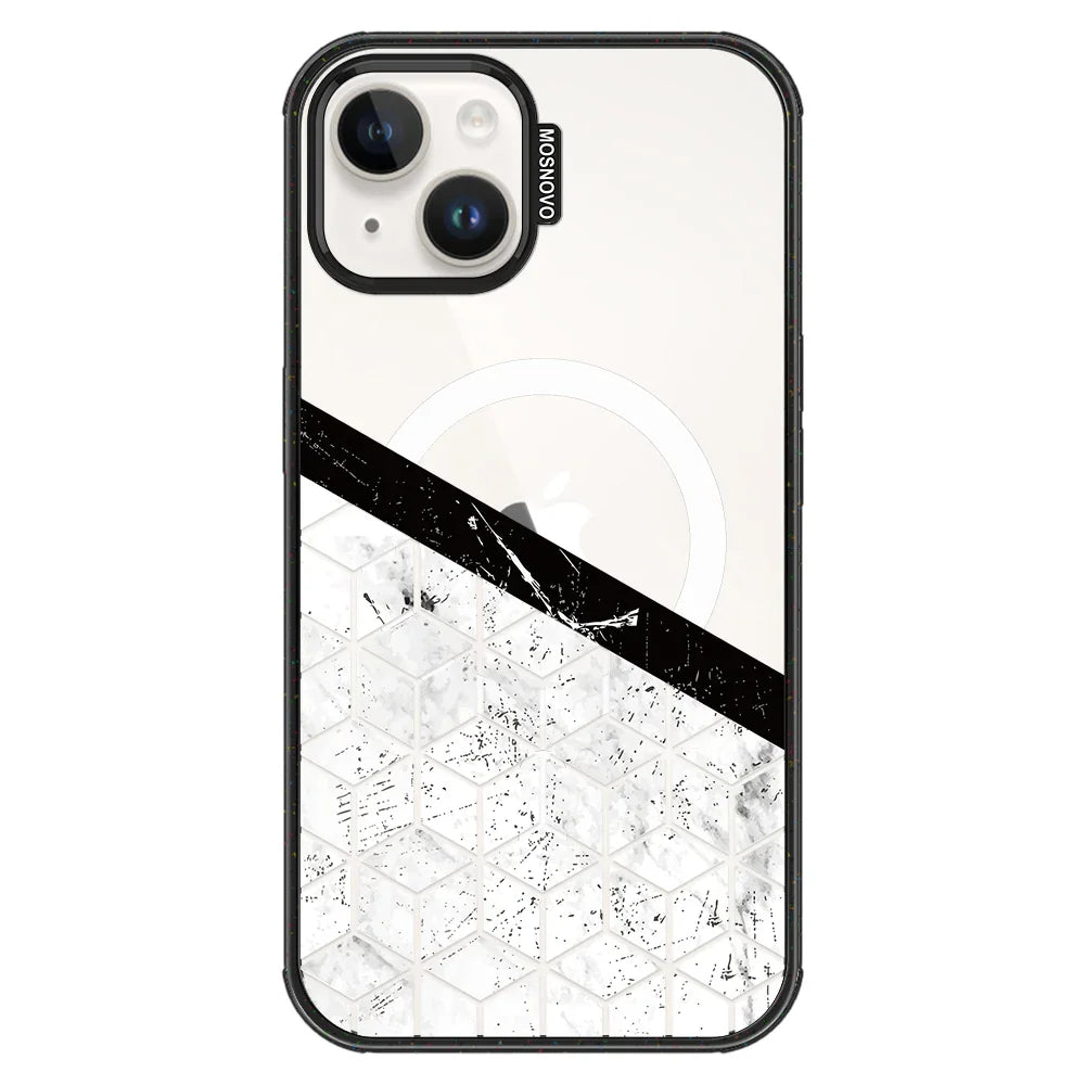 Marble Block Art Phone Case - iPhone 14 Plus Case Clear Black ShockStone With MagSafe