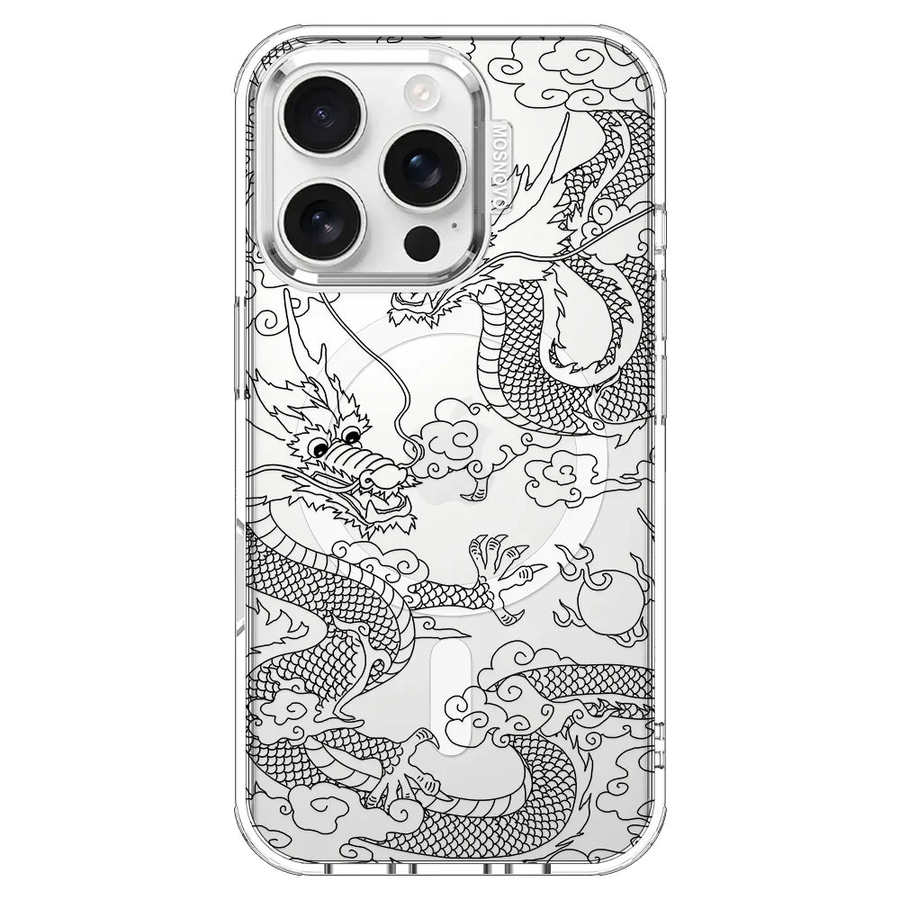 Black Dragon Phone Case - iPhone 16 Pro Case Clear With MagSafe