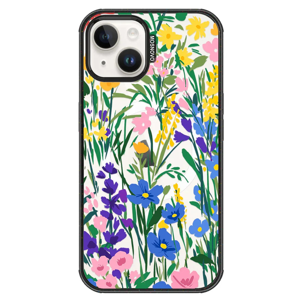 Spring Flower Phone Case - iPhone 13 Case Clear Black ShockStone With MagSafe