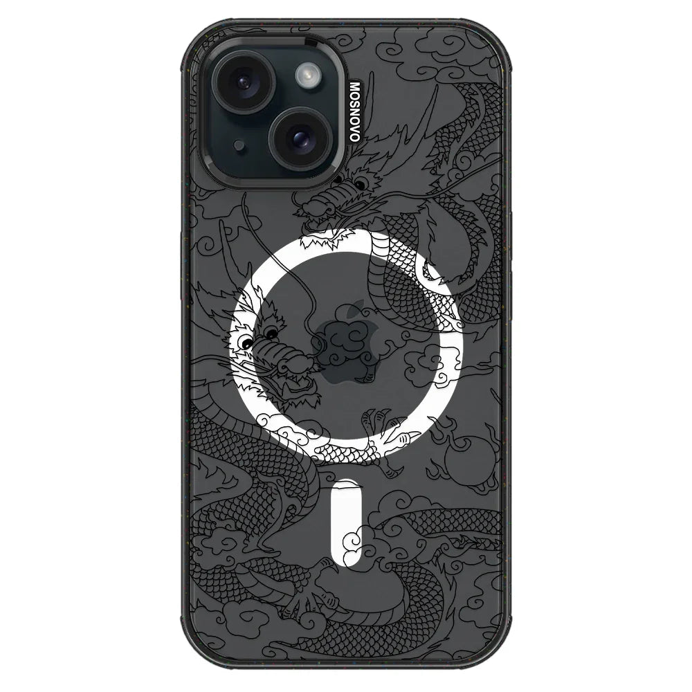 Black Dragon Phone Case - iPhone 15 Case Clear Black ShockStone With MagSafe