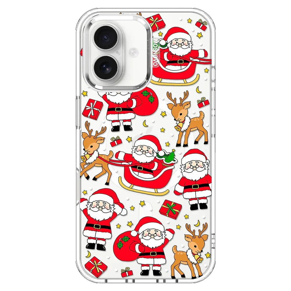 Cute Santa Claus Deer Phone Case - iPhone 16 Case Clear With MagSafe