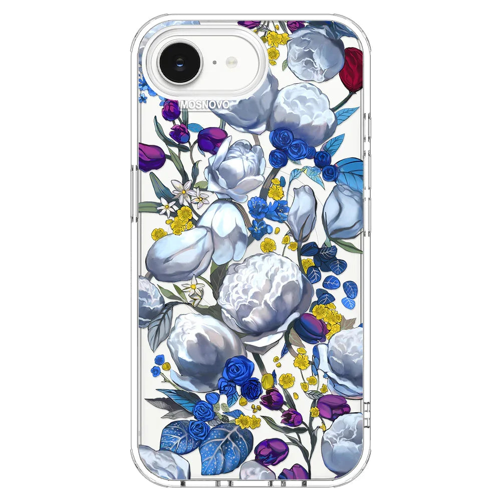 Purple Blue Floral Phone Case - iPhone 16e Case Clear With MagSafe