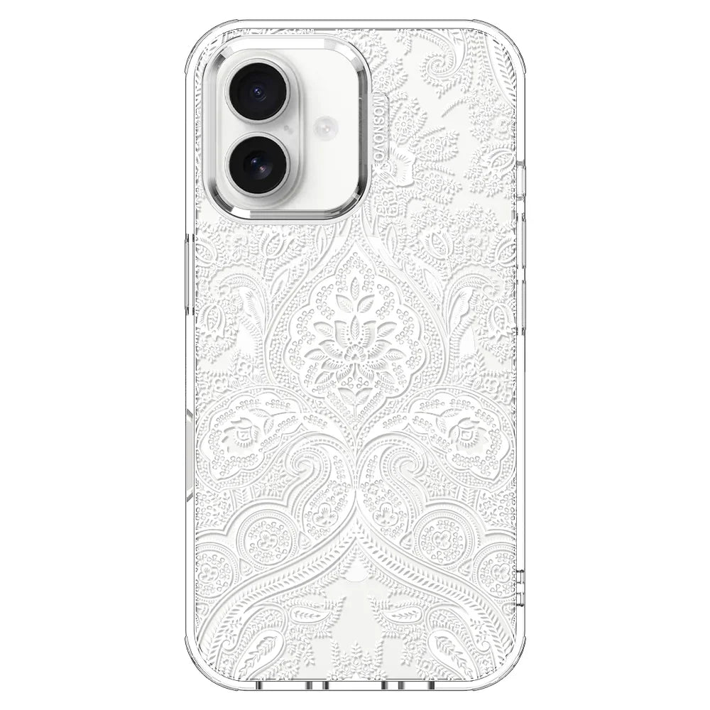 White Damask Phone Case - iPhone 16 Plus Case Clear With MagSafe