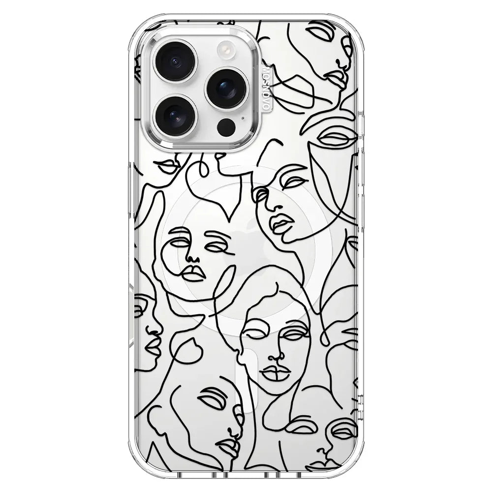 Abstract Face Line Art Phone Case - iPhone 16 Pro Max Case Clear With MagSafe