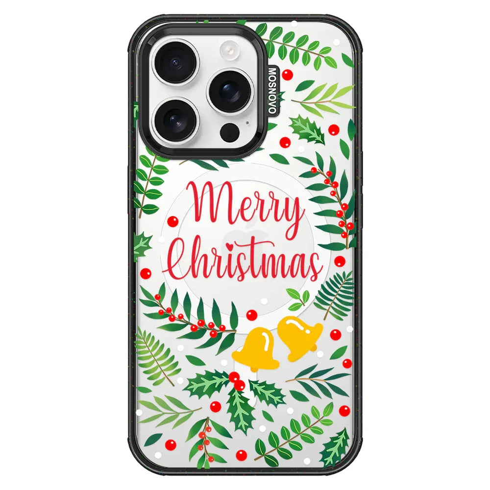 Merry Christmas Phone Case - iPhone 16 Pro Case Clear Black ShockStone With MagSafe