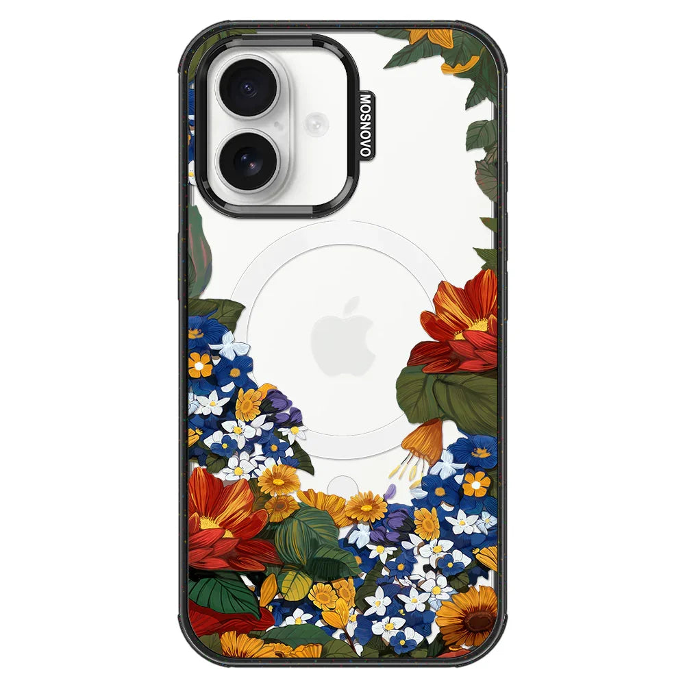 Floral Garden Phone Case - iPhone 16 Plus Case Clear Black ShockStone With MagSafe