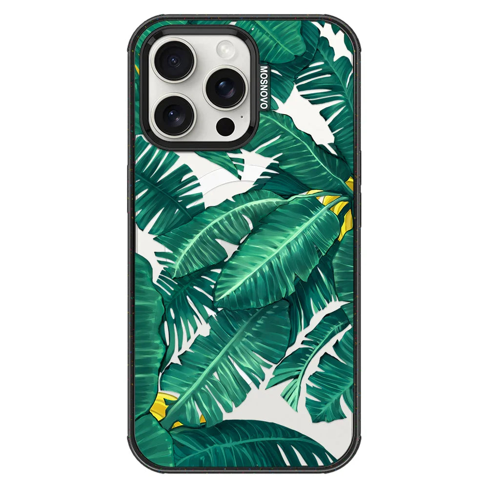 Banana Leaf Phone Case - iPhone 15 Pro Max Case Clear Black ShockStone With MagSafe