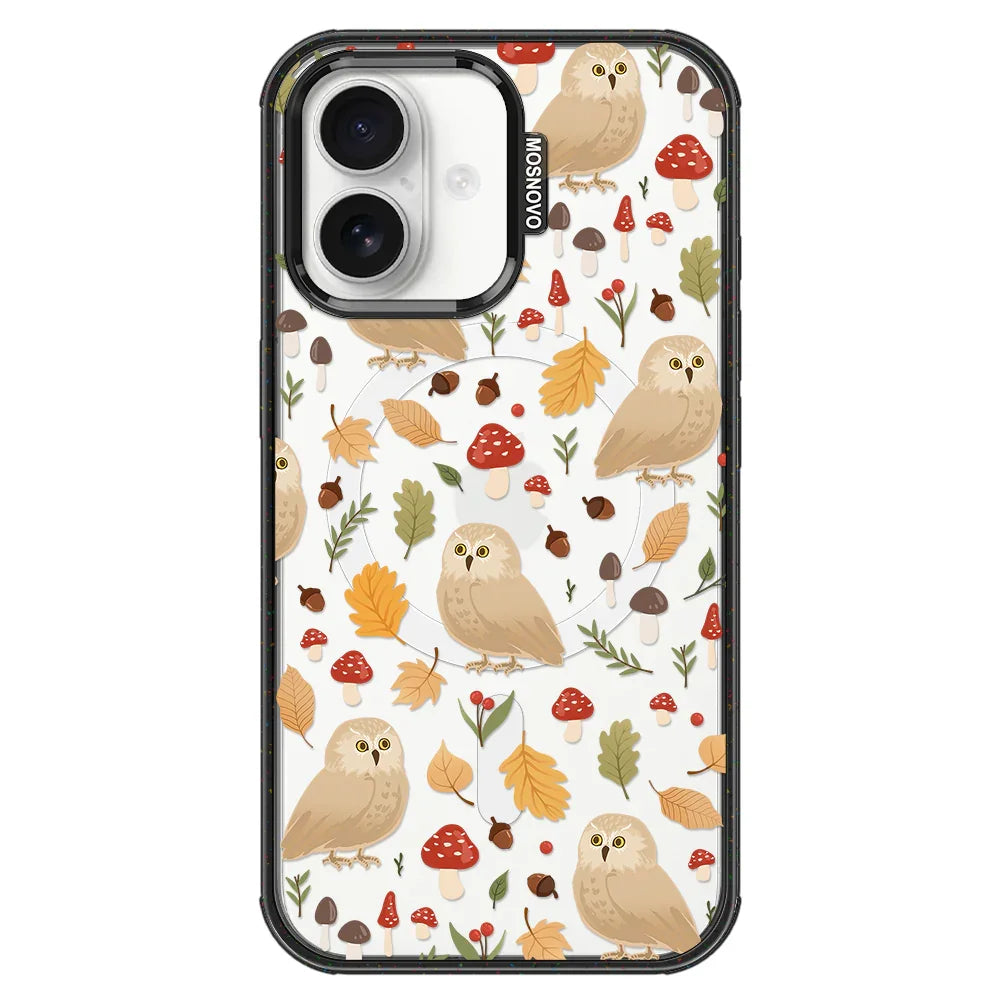 Autumn Owl Phone Case - iPhone 16 Plus Case Clear Black ShockStone With MagSafe