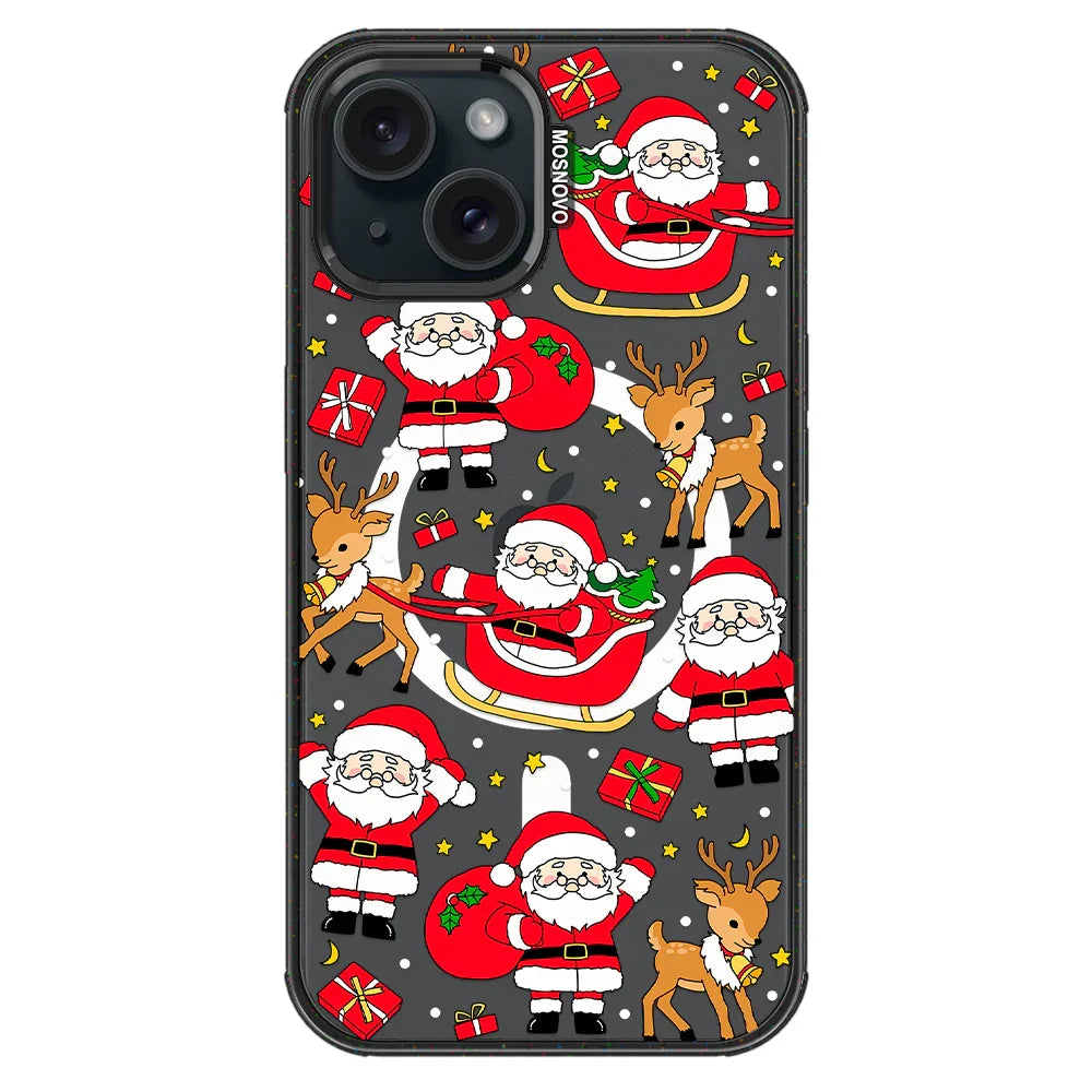 Cute Santa Claus Deer Phone Case - iPhone 15 Plus Case Clear Black ShockStone With MagSafe