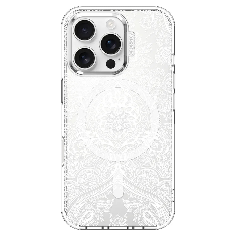 White Damask Phone Case - iPhone 16 Pro Case Clear With MagSafe