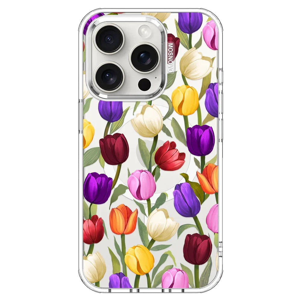 Colorful Tulips Phone Case - iPhone 15 Pro Case Clear With MagSafe