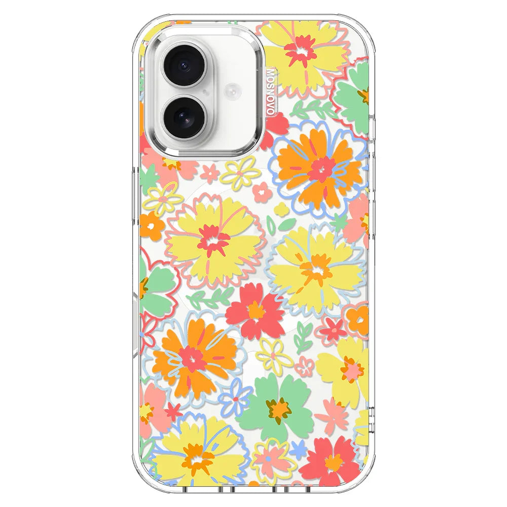 Retro Boho Hippie Flowers Phone Case - iPhone 16 Plus Case Clear With MagSafe